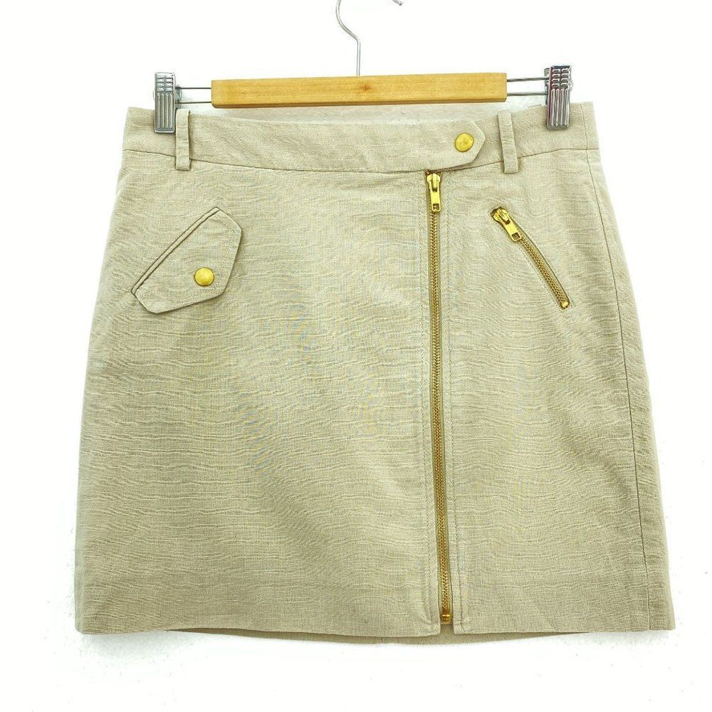 J. Crew Beige Zip Detailed Linen Skirt